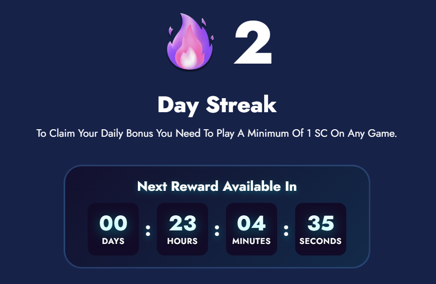 Daily bonus countdown timer and streak status