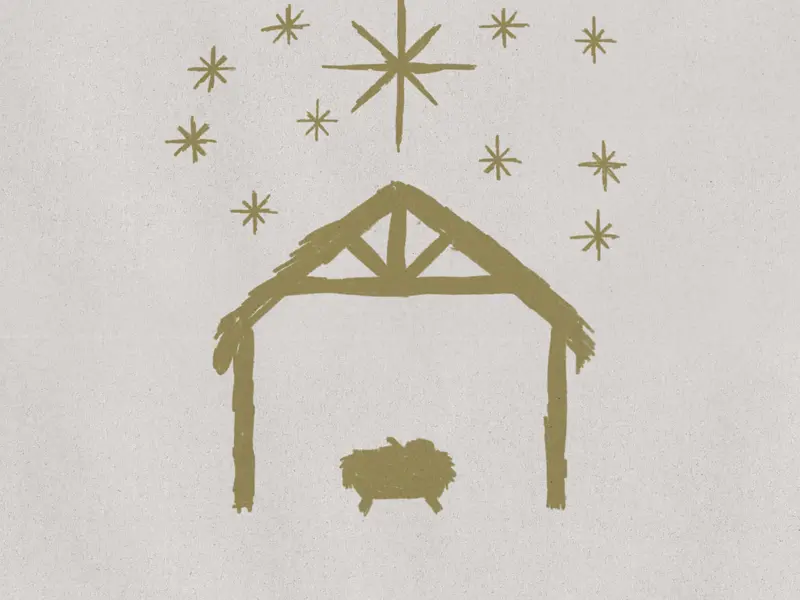 A graphic of Jesus in the manger