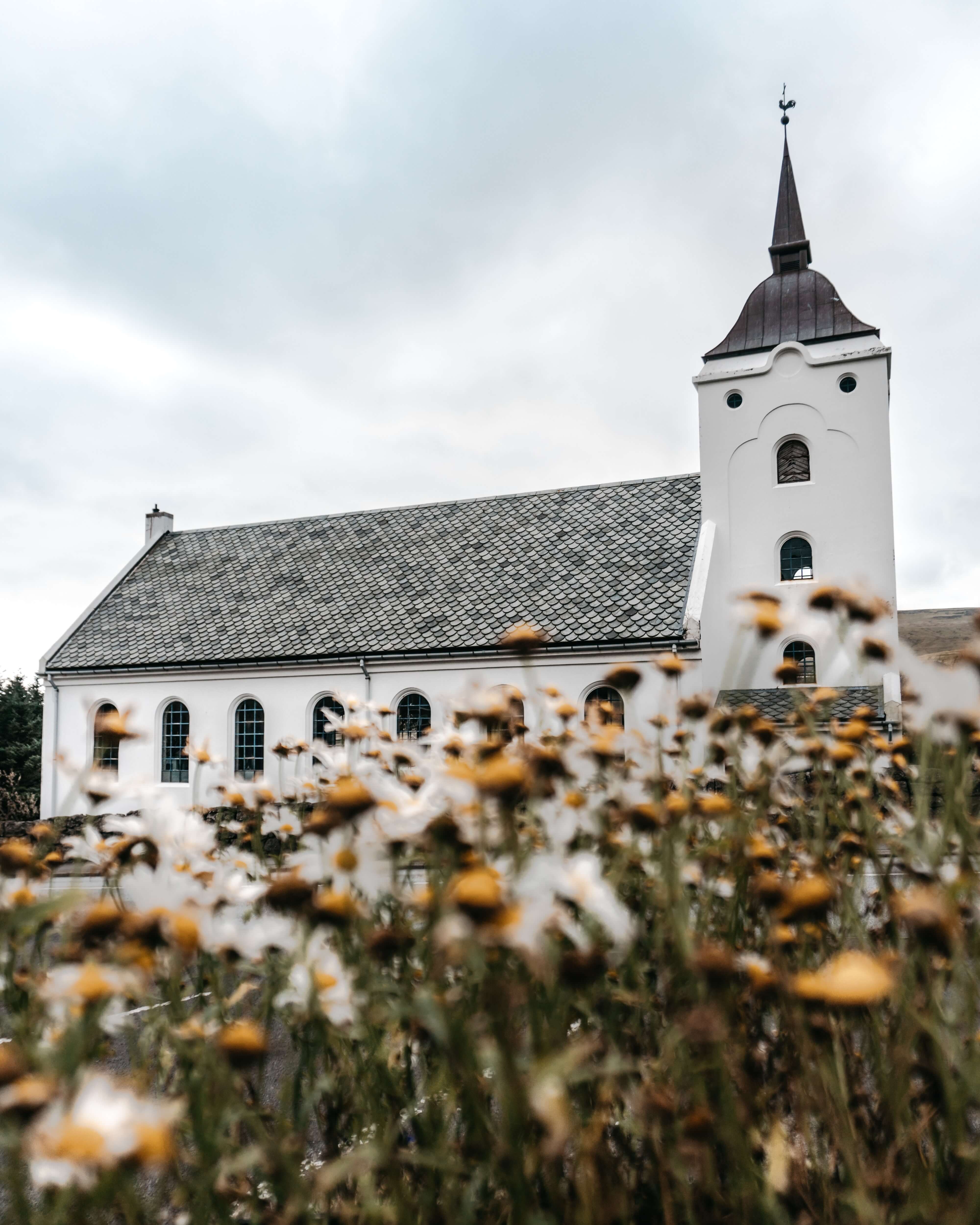 Church in a field of flowers