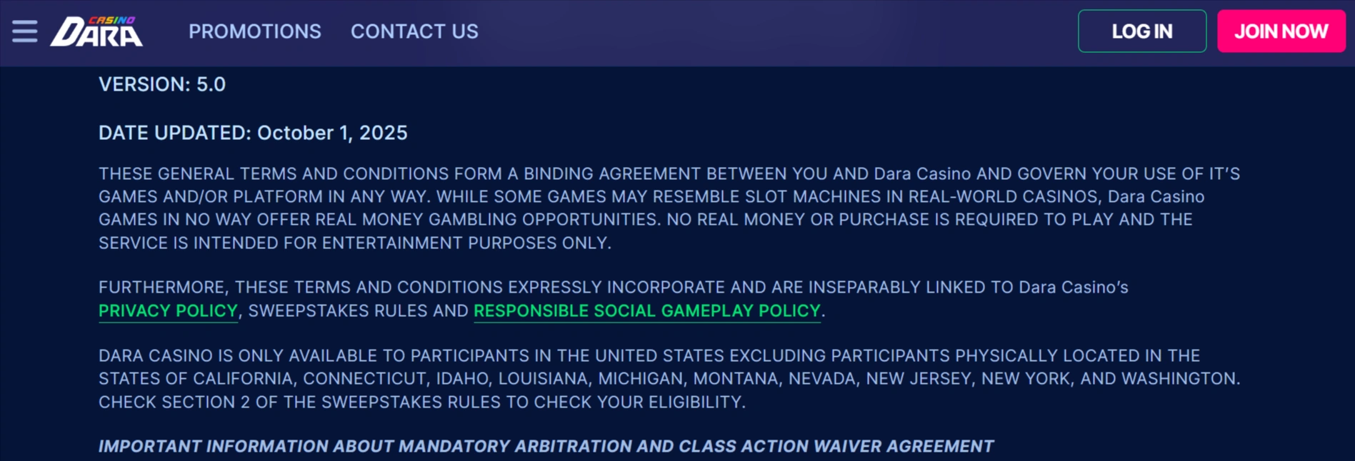 Dara Casino Terms