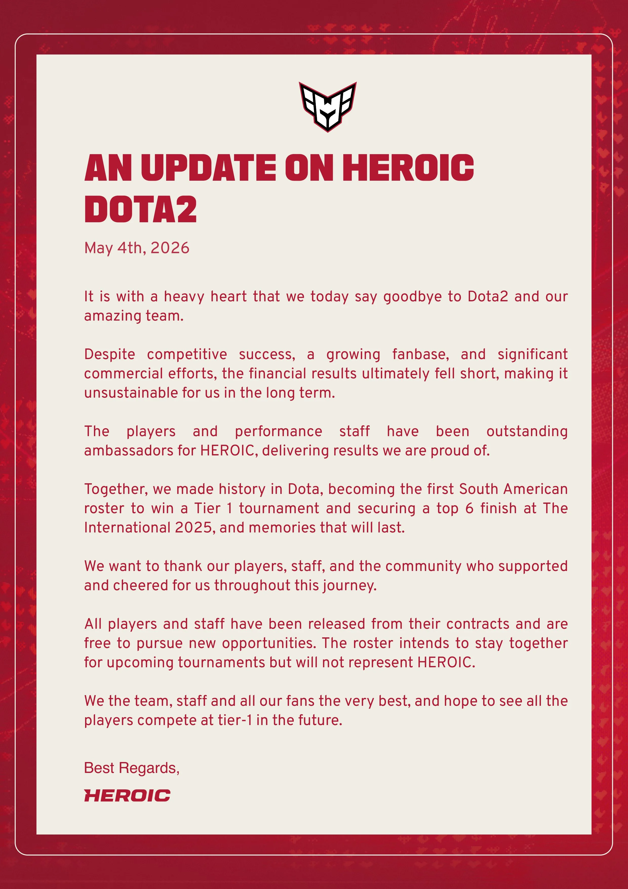 HEROIC Parts Ways With Dota 2 Roster X post